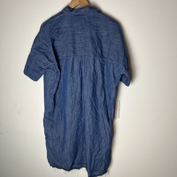 Madewell Shirt Dress Womens Large Blue Button Front Short Sleeve Collared 200 - Picture 7 of 9